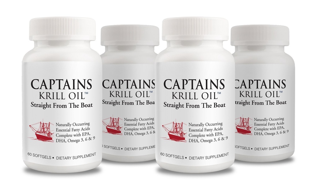 Kaptajner Pure Antarctic Krill Oil Softgels - 124; Omega 3 EPA, DHA med Astaxanthin & Phospholipids - 124; Ingen tilsætningsstoffer eller kemikalier - 124; 1000mg per servering, 60 kapsler, 4- Pack