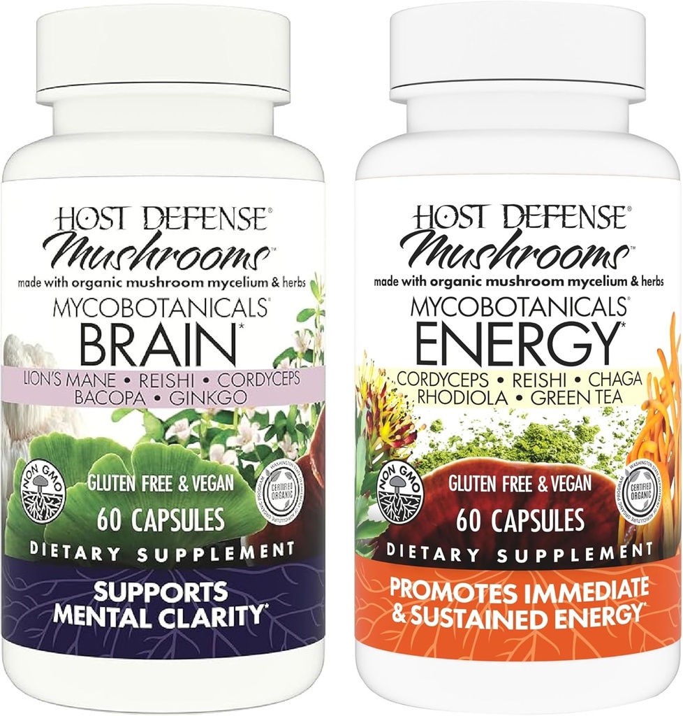 Værtsforsvar bundle med MycoBotanicals Brain * Kapsler, 60 Greve & MycoBotanicals Energi * Kapsler, 60 Greve - Support Memory & Focus - Support Vedvarende Energi *