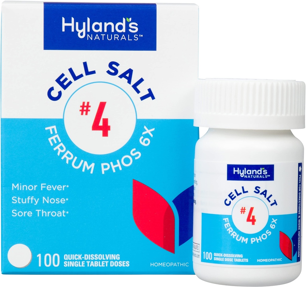 Hyland 's No. 4 Cell Salt Ferrum Phos 6X tabletter, Decongestant og Sinus Relief, Betændelse supplement, Naturlig Relief af kolde og feber symptomer, Quick Opløsning Tablets, 100 Greve