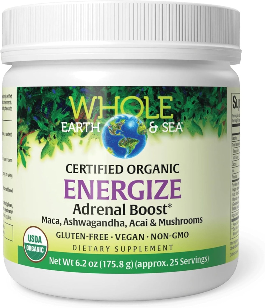 Hele Jorden & Hav fra naturlige faktorer, Energize Adrenal Boost med Maca Root, Ashwagandha & mere 6.2 oz pulver