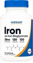 Nutricost Iron Bisglycinate Supplement (25mg) 120 Kapsler - fra ferroBisglycinat - non-GMO & gluten- fri