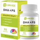 OMOGS Alger DHA - 600 mg Omega-3 DHA Softgel, med Phosphatidylserin & Walnut Oil, understøtter sund hjerne funktion, Vision, Eye & Memory, Gluten Free, Non- GMO Vegan Algae Oil, 90 Softgel