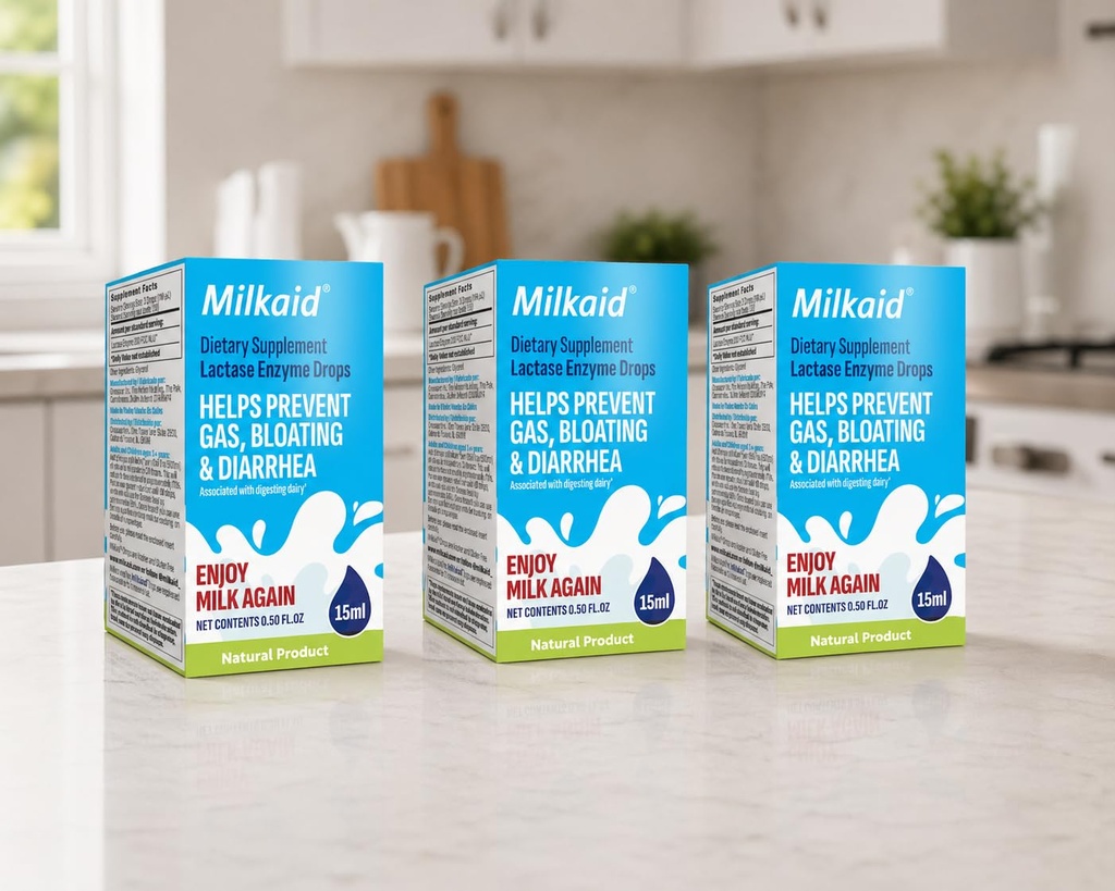 Milkaid Lactase Enzyme Drops for Lactose Intolerance Note 124; Forhindrer Gas, Bloating & Diarrhea Note 124; Hurtig fungerende Dairy fordøjelsestillæg