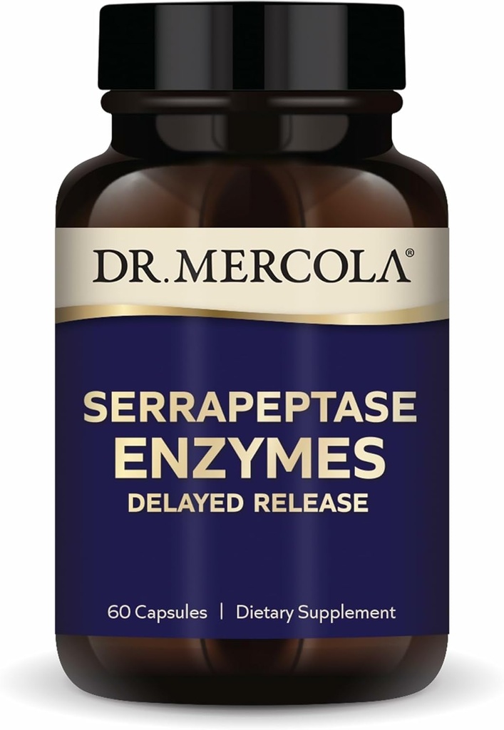 Dr. Mercola Serrapeptase Enzymes - Understøtter sund cellulær funktion - Forsinket udgivelse - Non-GMO, Gluten- Free & Soy- Free - 60 kapsler