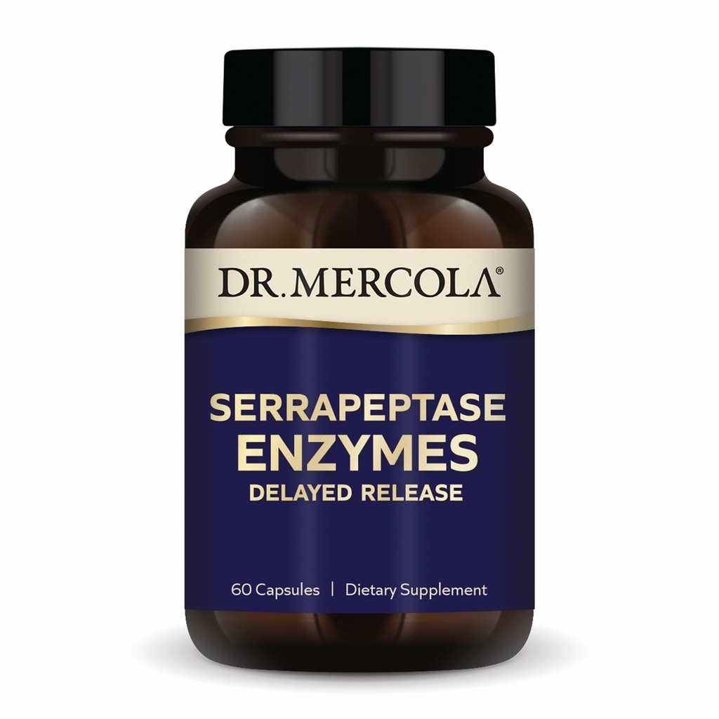 Dr. Mercola Serrapeptase Enzymes - Understøtter sund cellulær funktion - Forsinket udgivelse - Non-GMO, Gluten- Free & Soy- Free - 60 kapsler