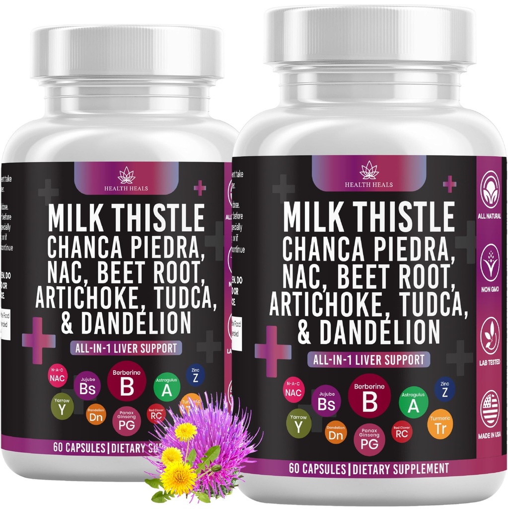 Mælk Thistle NAC Chanca Piedra Beet Root Artichoke Mælkebøtte Root - Lever supplement Plus Astragalus TUDCA Cholin & Ginger- 120 Greve