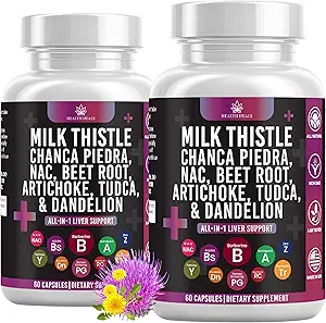 Milk Thistle NAC Chanca Piedra Beet Root Artichoke Dandelion Root - Liver Supplement Plus Astragalus TUDCA Choline & Ginger- 120 Count