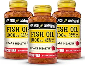 MASON NATURAL Omega, 3 Fish Oil, 180, Day Supply, 1000mg med EPA og DHA til fælles støtte, 60 Softgel piller (3 Pack)