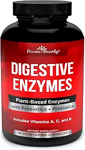 Divine Bounty Digestive Enzymes with Probiotics & Prebiotics with Lipase, Amylase, Bromelain - Support a Healthy Digestive Tract for Men and Women – 90 Vegetarian Capsules