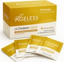 Agreless UltraMAX Gold - HGH Anti- Aging Supplement for kvinder & mænd - Forynger hud, Genskaber ungdommelige udseende, øger energi & søvn, effervescent pulver - Valencia Orange Flavor - 22 pakker