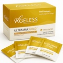 Agreless UltraMAX Gold - HGH Anti- Aging Supplement for kvinder & mænd - Forynger hud, Genskaber ungdommelige udseende, øger energi & søvn, effervescent pulver - Valencia Orange Flavor - 22 pakker