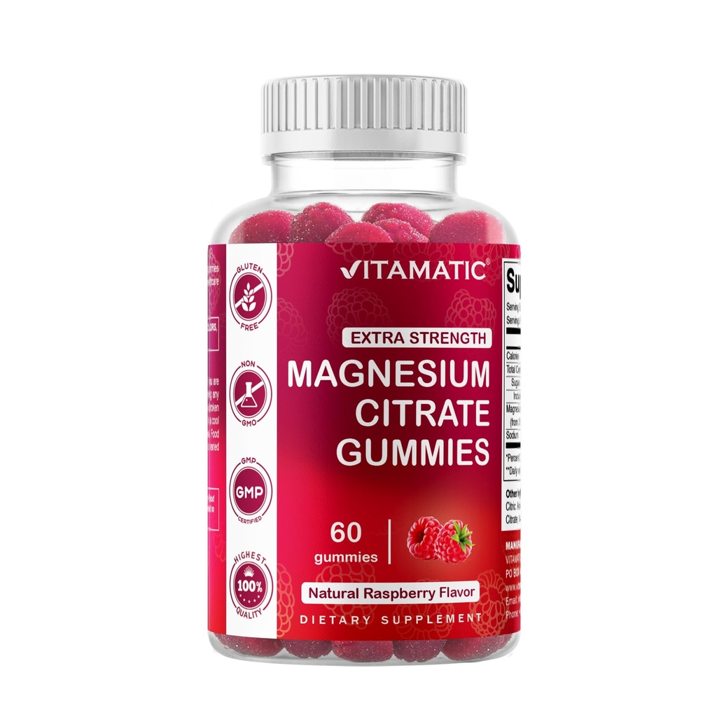 Vitamatic Extra Strength Magnesium Gummies – 255 mg (Elemental Magnesium) per Serving – 60 Vegan Gummies Supports Relaxation, Muscle & Nerve Function, Bone Health & Energy Production