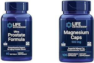 Life Extension Ultra Prostata Formel & Magnesium Caps, 500 mg, Magnesium Oxide, Citrat, Succinat, Heart Health, Sunde Knogler, Metabolisme Support, 100 Vegetariske Kapsler