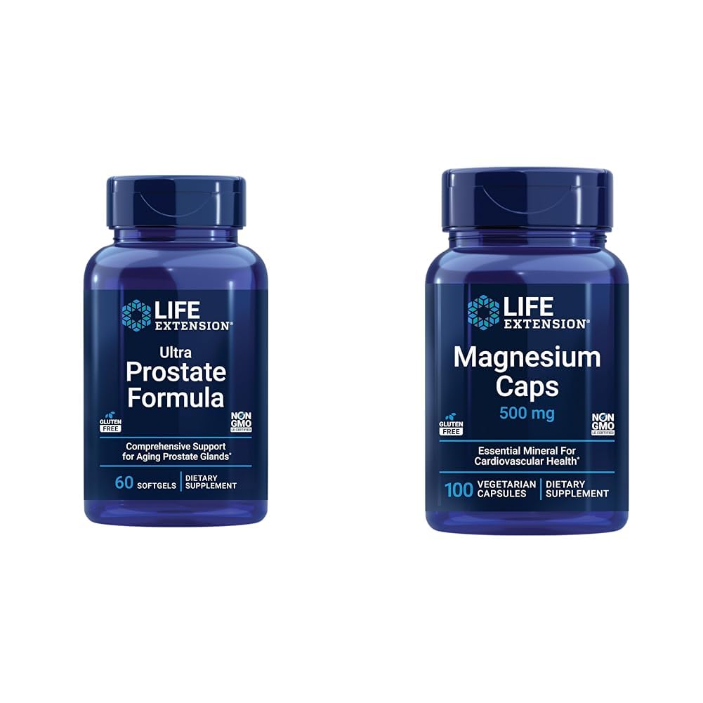 Life Extension Ultra Prostate Formula & Magnesium Caps, 500 mg, Magnesium Oxide, Citrate, Succinate, Heart Health, Healthy Bones, Metabolism Support, 100 Vegetarian Capsules