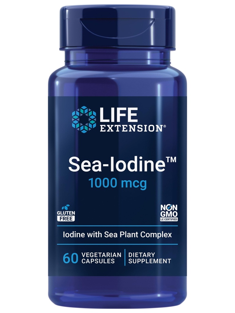 Life Extension Sea- Jod ™, kelp og bladderwrack-deriveret jod, understøtter sunde niveauer af denne essentielle næringsstof til thyreoidea sundhed og andre, ikke-GMO, Gluten- fri, vegetar, 60 kapsler
