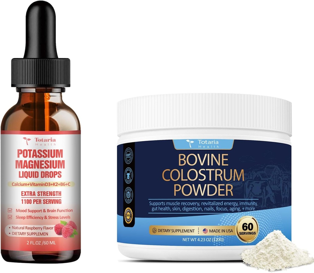 Kalium Magnesium Liquid Drops + Bovine Colostrum supplement pulver