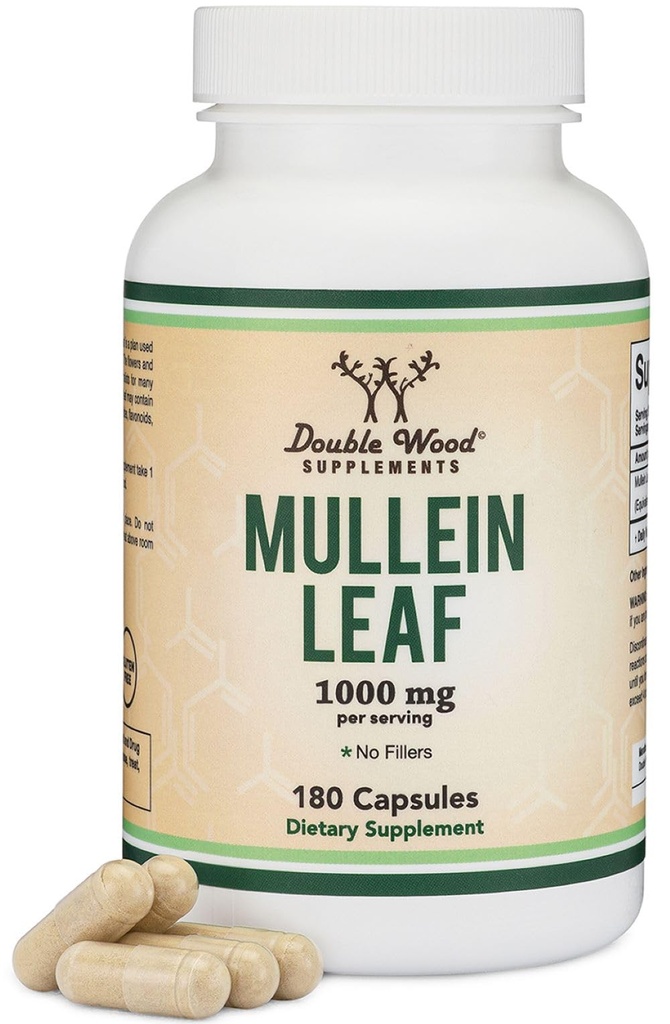 Dobbelt Wood Kosttilskud Mullein Leaf kapsler 10. 000 mg Styrke, 180 Vegan kapsler med ingen Fillers, Understøtter Lung & Respiratory Health