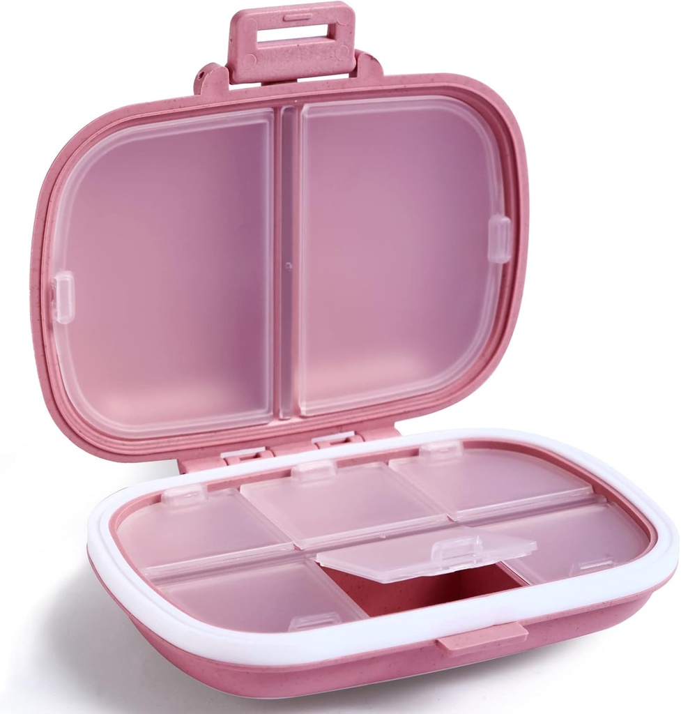 Holii Travel Pill Organizer, 8 afdelinger Portable Pill Case, Daily Pill Box at holde vitaminer, Lille Pill Container til Pocket Purse Medicine Organizer Pink
