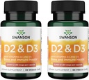 Swanson D-vitaminkompleks med vitaminer D2 & D3 - Komplet Sunshine Vitamin Complex til ben, tand- og immunsundhed - Vitamin supplement (50 mcg, 60 Veggie kapsler) (2 Pack)