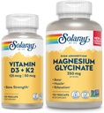 SOLARAY Vitamin D3 K2 og Magnesium Glycinat - Knoglehelseknolding - Calciumabsorption, nerve, hjerte og immunforsvar w / 5000 IE D vitamin, 350 mg chelateret Magnesium, 60- dages garanti, 120ct / 120ct