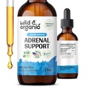 Wild & Organic Adrenal Support Tinktur til positiv Outlook - Adrenal Complex med Ashwagandha, Rhodiola Rosea Root - 1-måneders levering - Vegan, Ingen Sukker & Alkohol - 2 fl oz