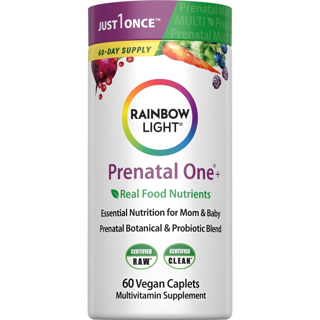 Rainbow Light High- Potency Prenatal One Multivitamin, Prenatal Sundhed Multivitamin Understøtter mors sundhed og Baby udvikling, Med C-vitamin, Vegan, 60 Greve