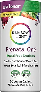 Rainbow Light High- Potency Prenatal One Multivitamin, Prenatal Sundhed Multivitamin Understøtter mors sundhed og Baby udvikling, Med C-vitamin, Vegan, 60 Greve