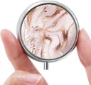 Mini Pill Box, Small Pill Box, Portable Pill Box, Cute Pill Organizer for Vitamins, Medications, Fish Oil and Supplements (Golden Marble)