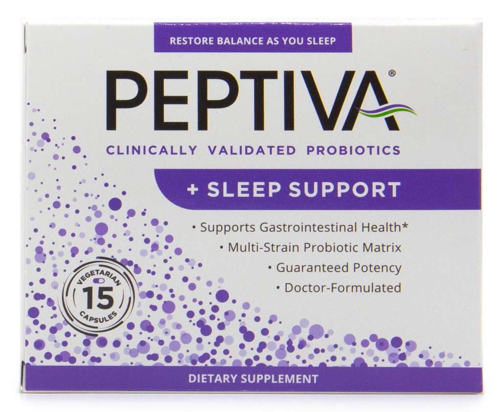 Peptiva 26 Millioner CFU Probiotisk og Sleep Support - Klinisk valideret Multi- Strain Probiotisk - Lactobacillus og Bifidobacterium, Melatonin - 15 Tæl