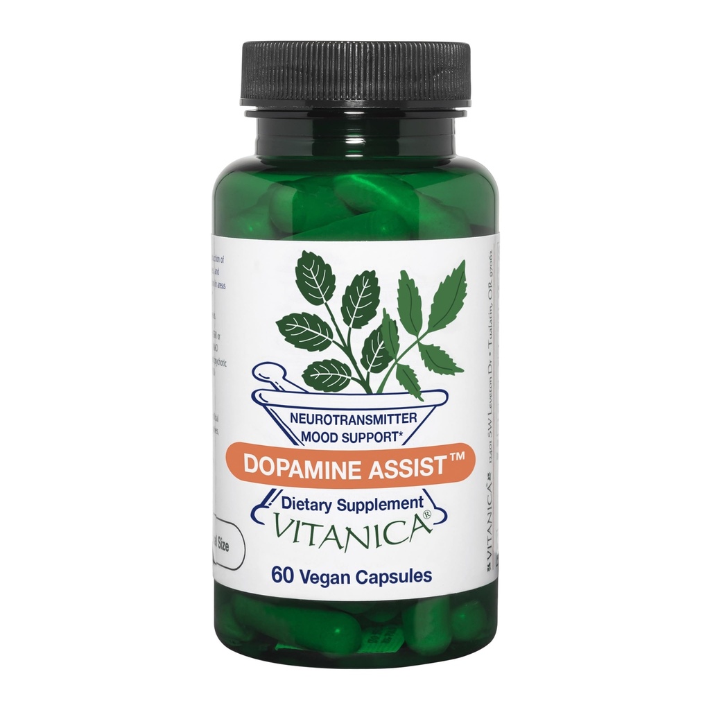 Vitanica Dopamin Assist, Dr. Formuleret Dopamin Supplement, L-Tyrosin, Mucuna Pruriens Neurotransmitter Mood Support, Vitamin B6, Folate, Green Tea Extract Quercetin Vegan, 60 Kapsler
