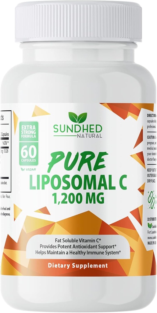 Pure Liposomal Vitamin C - 1200mg Immunsystemet & Collagen Health Booster, Hjælper Anti Aging Skin Vitaminer, Natrium Ascorbat, Solsikke Lecithin, Lypo Spheric - 60 Kapsler