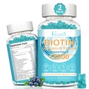 Biotin og collagen gummier med B12, hårhud og negle Vitamin gummier til hårvækst, glødende hud & stærke negle - Blåbær smag, sukkerfri, 120 Ct