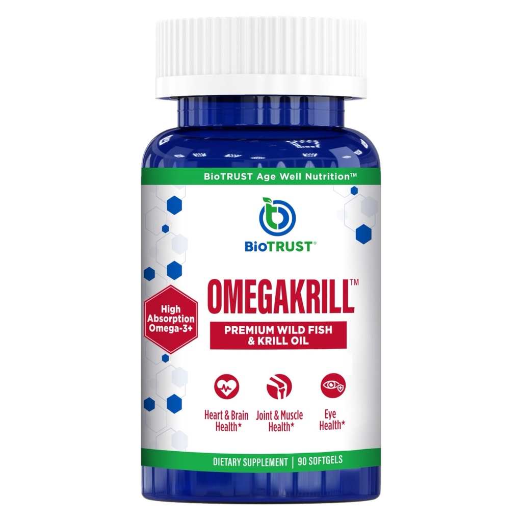 BioTrust Omegakrill EPA & DHA Omega 3 tillæg, fisk og krill olie til at yde støtte til fælles, hjerte, hjerne, øje og hud (30 Servere)