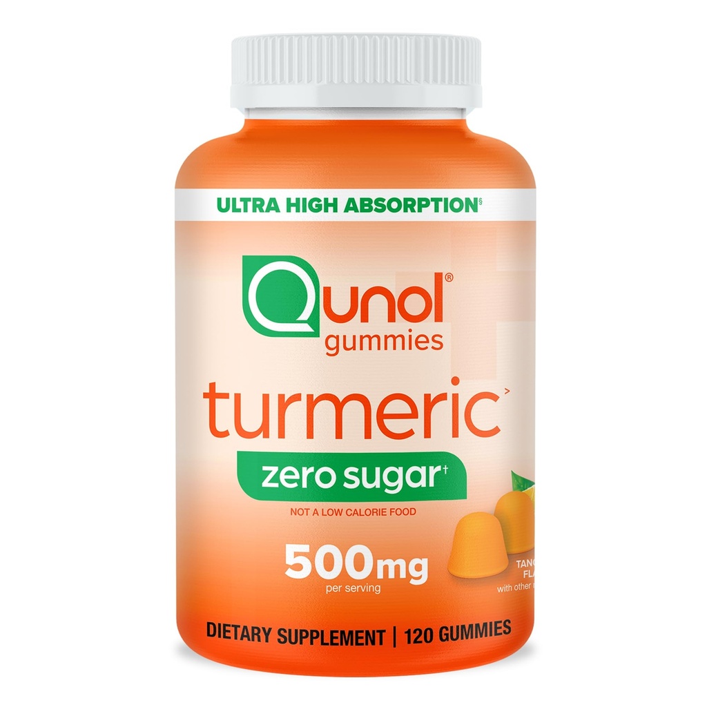 Qunol Zero Sugar gurkemeje, Gummy med 500mg gurkemeje, Fælles Support, Ultra High Absorption Tumerisk curcumin, Vegetar, Gluten Free, 120 Greve