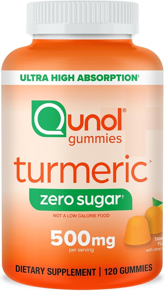 Qunol Zero Sugar gurkemeje, Gummy med 500mg gurkemeje, Fælles Support, Ultra High Absorption Tumerisk curcumin, Vegetar, Gluten Free, 120 Greve