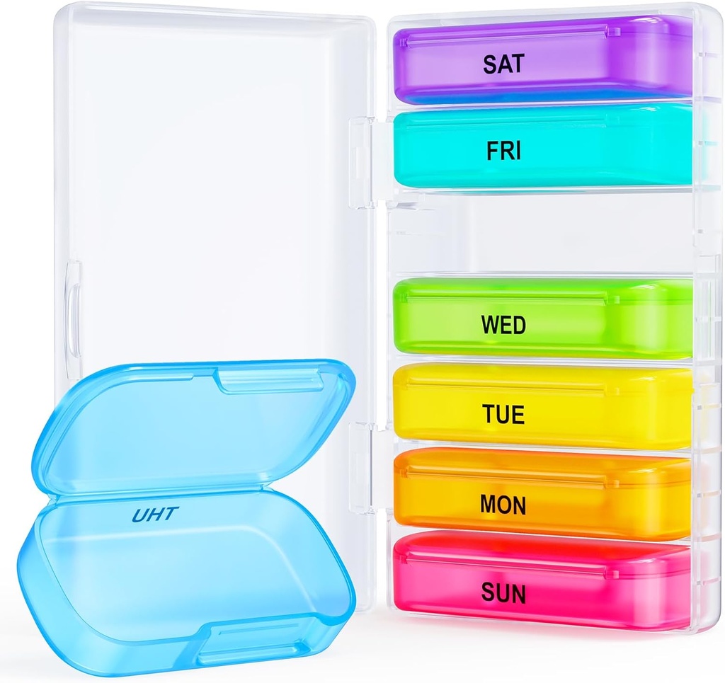 ZIKEE 7 Pakker ekstra store pilleorganizer, Bærbar pilleboks 7 Dag for Pocket, Purse, Ugentlig pillekasse med Dual- Protection Design, Pillebeholder til Medicin, Vitamin, Fiskeolie, Supplement