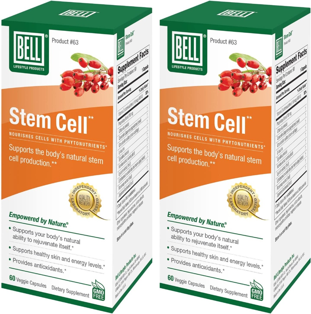 Bell Stem Cell Kosttilskud - Understøtter din krops naturlige evne til at erstatte Worn Out Cells og forynge Tissue Note 124; Celulas Madres, pakke med 2