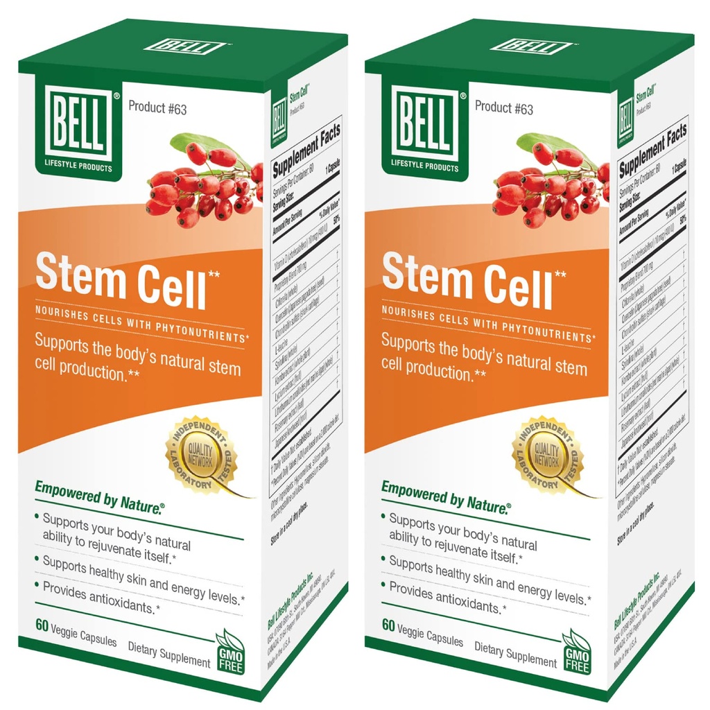 Bell Stem Cell Kosttilskud - Understøtter din krops naturlige evne til at erstatte Worn Out Cells og forynge Tissue Note 124; Celulas Madres, pakke med 2