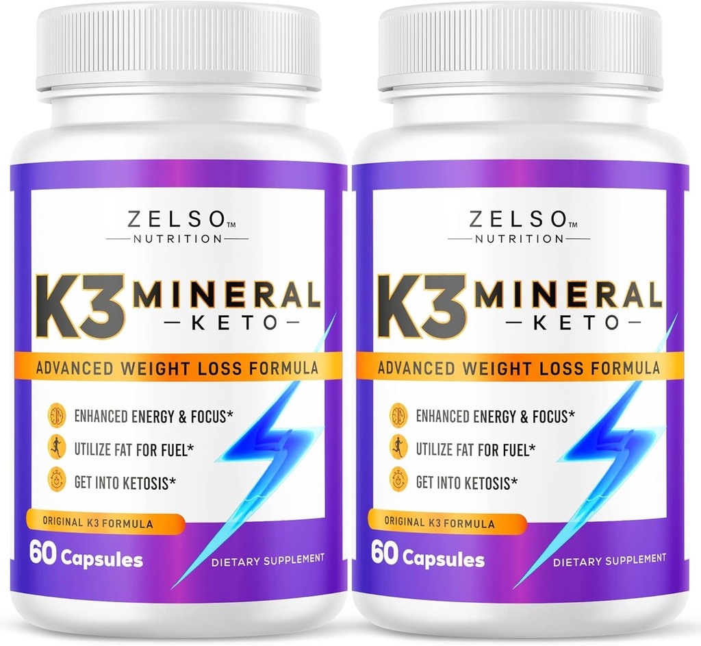 ZELSO (2 Pack K3 Mineral vægttab piller til kvinder og mænd, K3 Mineral piller - K3 Salt Mineral, Vitamin + K3 kapsler supplement til Keto Vægttab - 2 Måneders forsyning