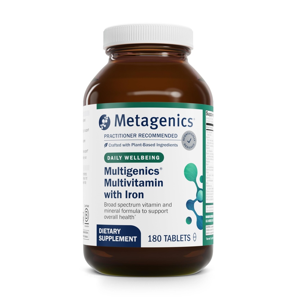 Metagenics Multigenics Multivitamin med jern - Fast- Release Multivitamin & Multimineral Tablet - for ben sundhed, homocystein Metabolisme & antioxidant Support * - Non- GMO & Gluten Free - 180 tabletter