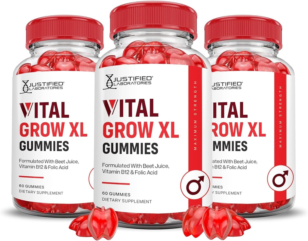 Justified Laboratories (3 Pack Vital Grow XL Performance Gummies 1000MG Advanced Formel Formulated with ACV Pomegranate Beet Juice Powder B12 Vegan Non GMO 180 Gummys