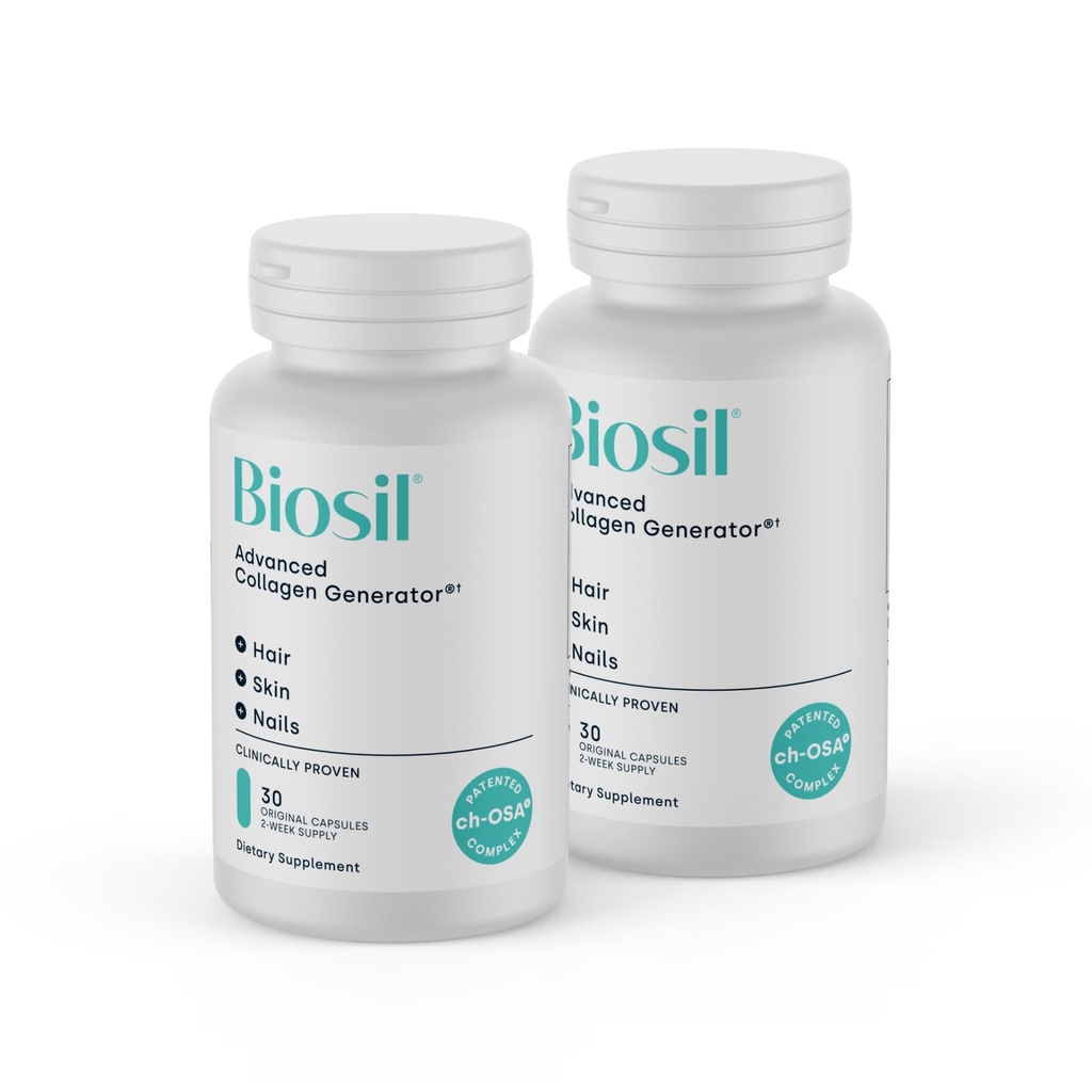 Biosil Collagen Booster Supplement - 30 Original kapsler, pakke af 2 - Patenteret ch-OSA Activator for hud, hår, negle & niks - understøtter naturlig produktion - 30-dages forsyning