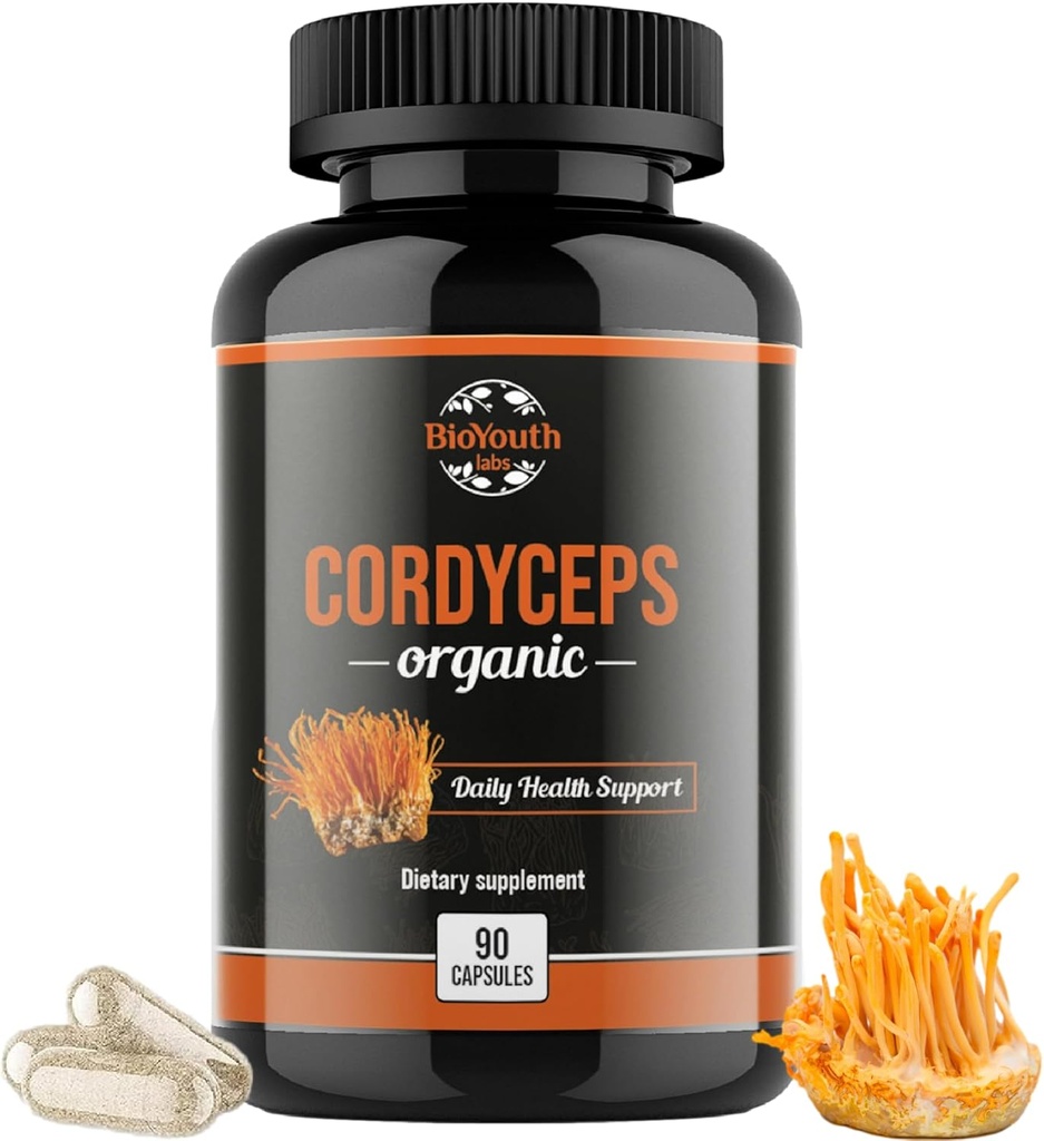 Cordyceps Organic Dietary Supplement - Natural Energy Boost og Respiratory Health Support med Cordyceps Militari, Klinisk Bakket, Non- GMO & Allergen- Free