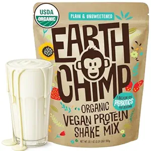 EarthChimp Organic Vegan Protein Powder - med Probiotika - Ikke GMO, Dairy Free, Non Whey, Plant Based Protein Powder for Women and Men, Gluten Free - 26 Servere 32 Oz (Plain & Usødet)
