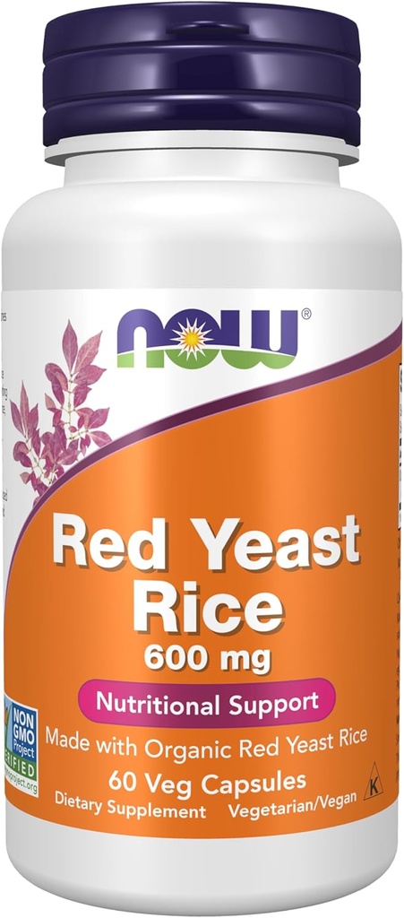 Now Foods Supplements, Red Yeast Rice 600 mg, Lavet med Organic Red Yeast Rice, 60 Veg Kapsler
