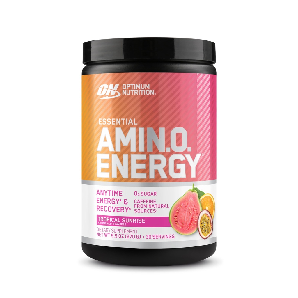 Optimum Nutrition New Flavor Amino Energy - Pre Workout med grøn te, BCAA, Aminosyrer, Keto Friendly, Green Coffee Extract, Energy Powder - Tropical Sunrise, 30 Servere (Packaging May Vary)