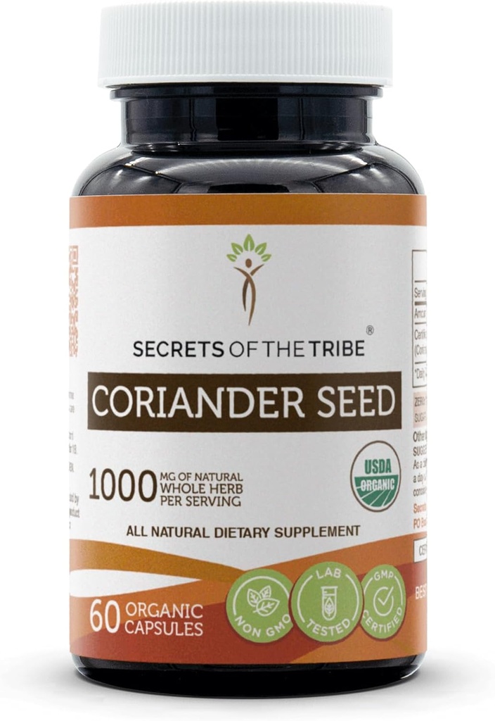Secrets of the Tribe Coriander Seed USDA Organic 60 Capsules; Lavet med vegetariske kapsler og Certified Organic Coriander Tørret frø (60 Kapsler)