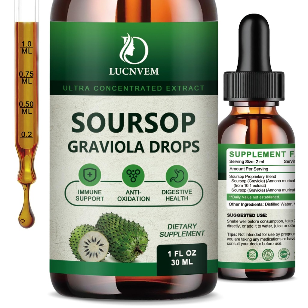(2 Pack) Organic Soursop Graviola Liquid Drops, Soursop Extract Organic Pure for Natural Antioxidant, Cell Support & Regeneration, Immunboost, Soursop Bitters Liquid Rich in Multivitamin - 2 FL OZ
