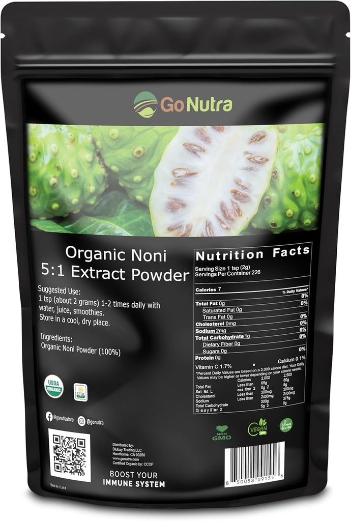Noni Fruit Powder Organic 5: 1 Extract Pure 1lb. (16 oz) Superfood Noni Powder