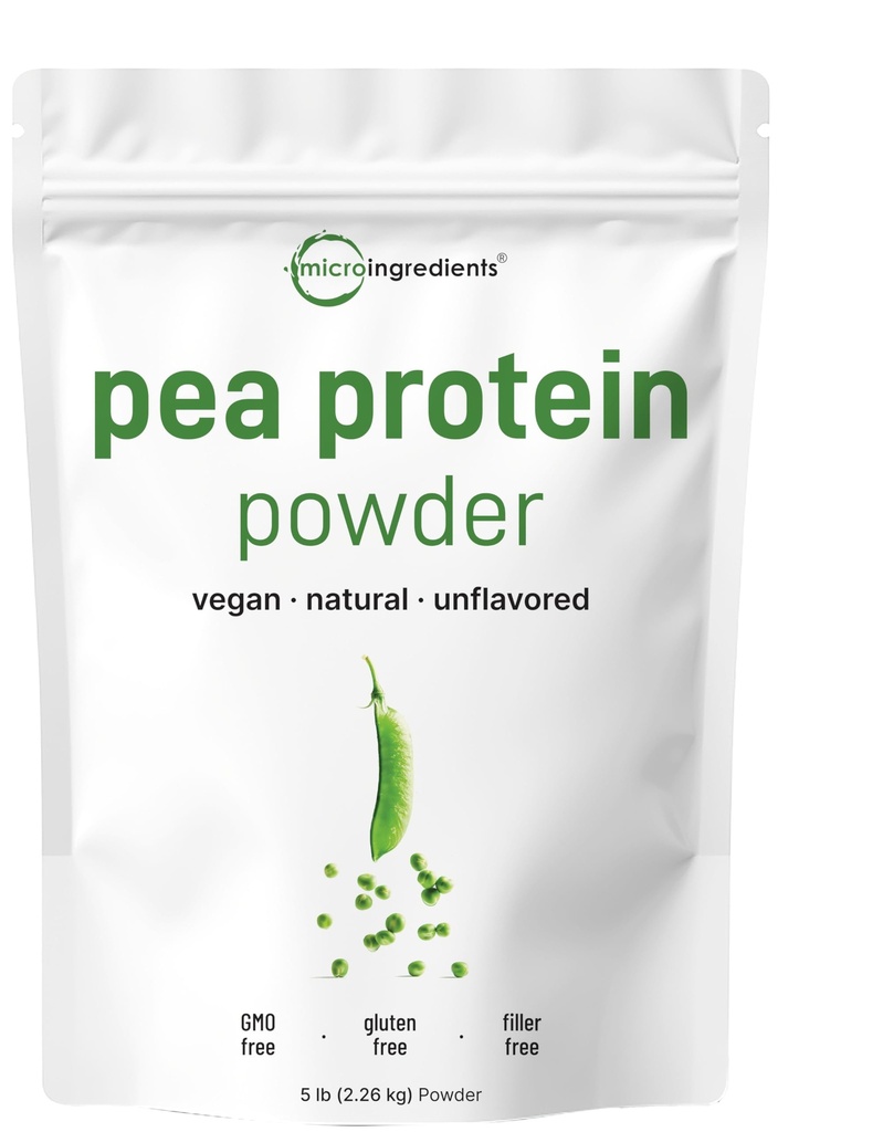 Micro Ingredients North American Grown, Pea Protein Powder, 5 pounds against 124; Plant Based, Unflavored, 124; Complete Vegan Protein Source - 27g Serving Medic124; Rich in BCAAs & EAAs Medical 124; Non-GMO, Keto Friendly